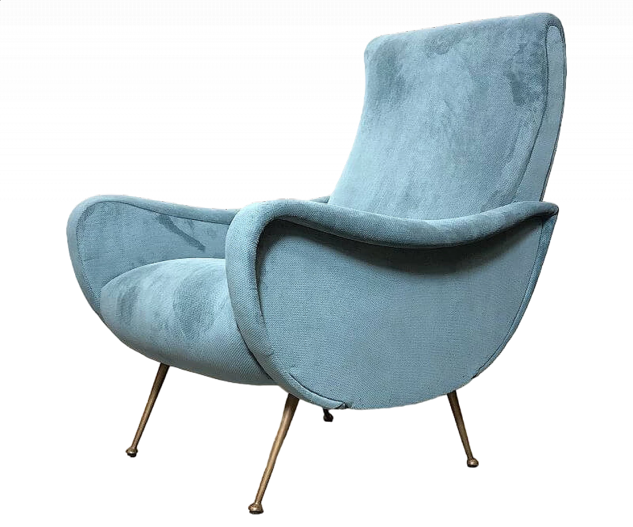 Brass and blue velvet Lady armchair by Marco Zanuso, 1950s 13