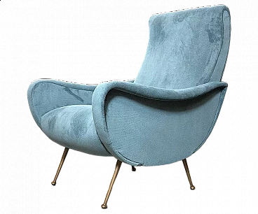 Brass and blue velvet Lady armchair by Marco Zanuso, 1950s