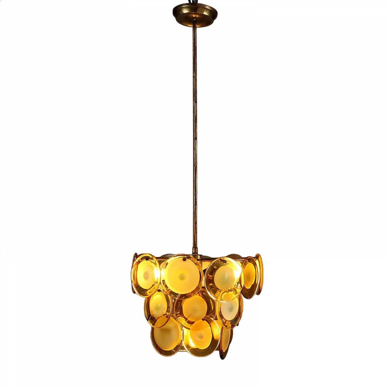 Glass and brass ceiling lamp by Vistosi, 1970s 9