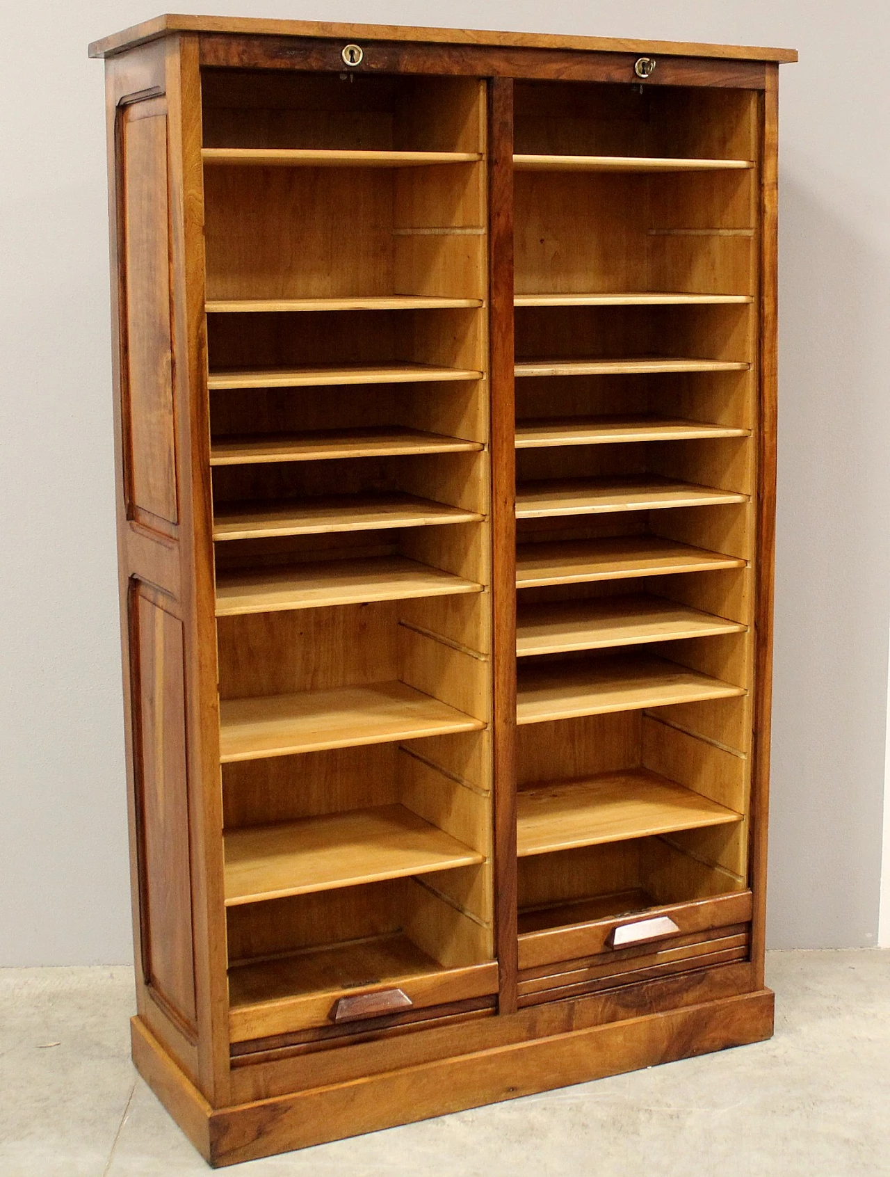 Solid walnut double shutter filing cabinet, early 20th century 3