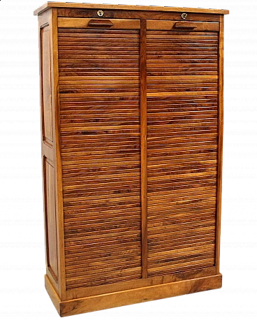 Solid walnut double shutter filing cabinet, early 20th century