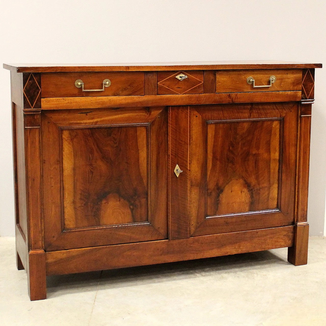 Empire solid walnut sideboard with thread inlays, early 19th century 1