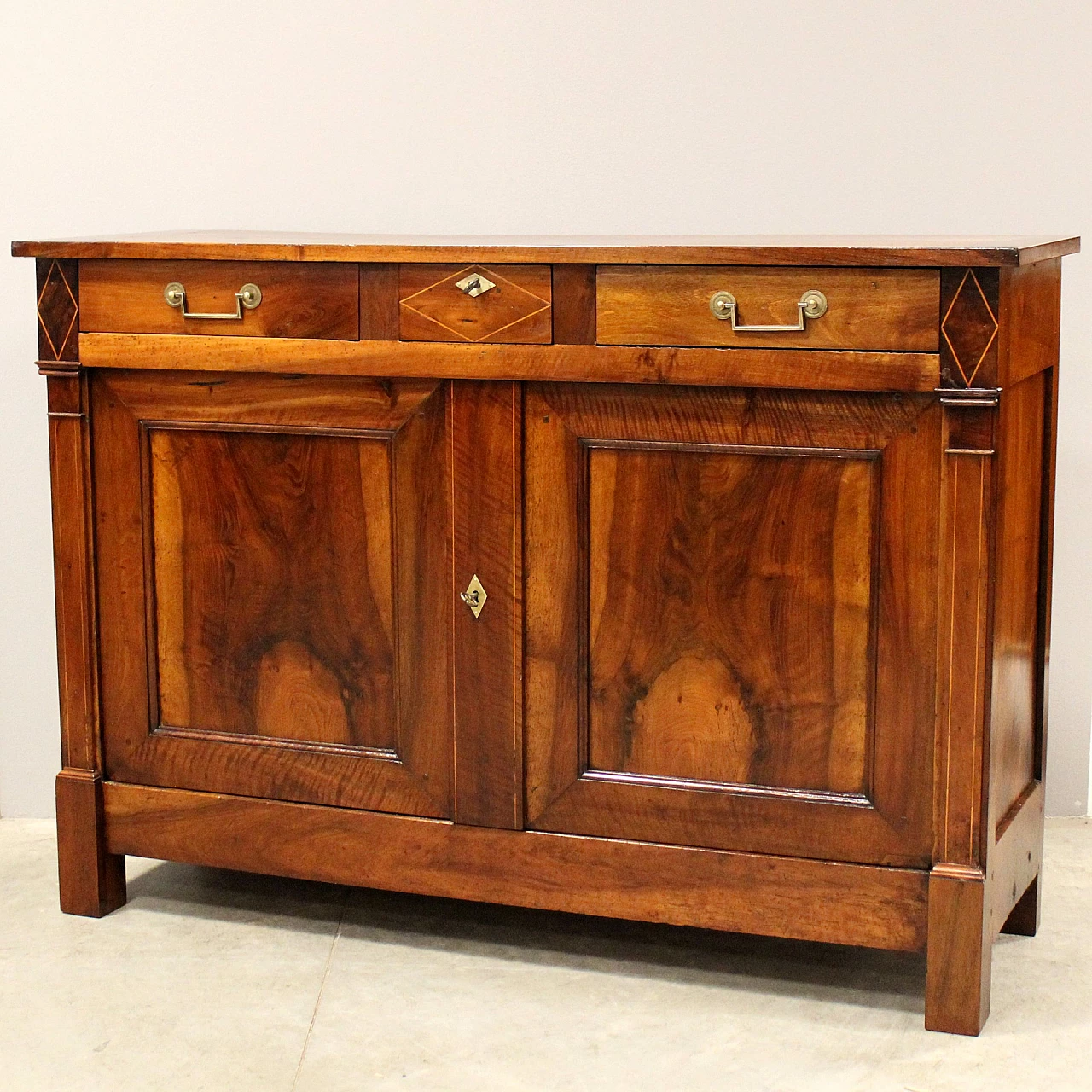 Empire solid walnut sideboard with thread inlays, early 19th century 3