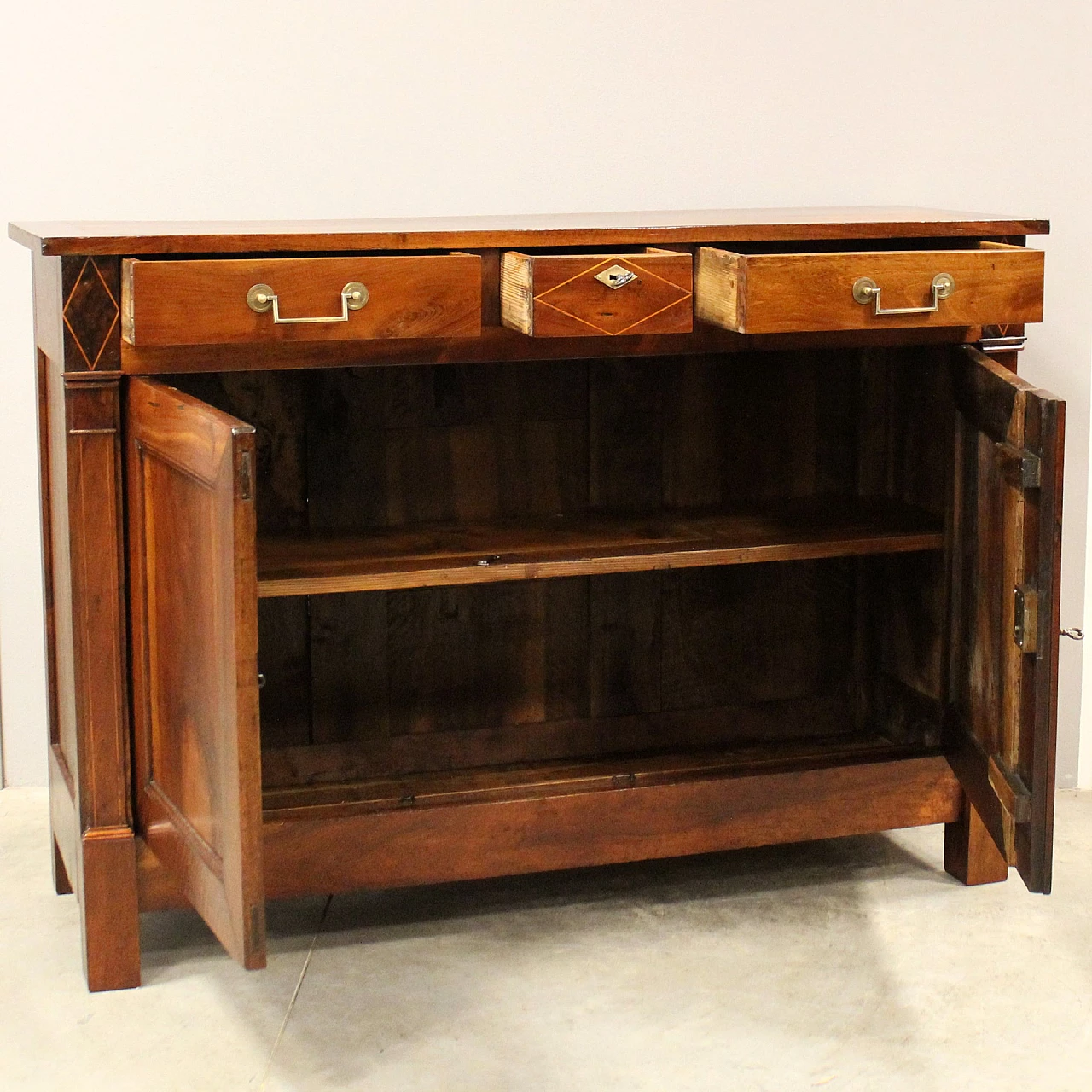 Empire solid walnut sideboard with thread inlays, early 19th century 8