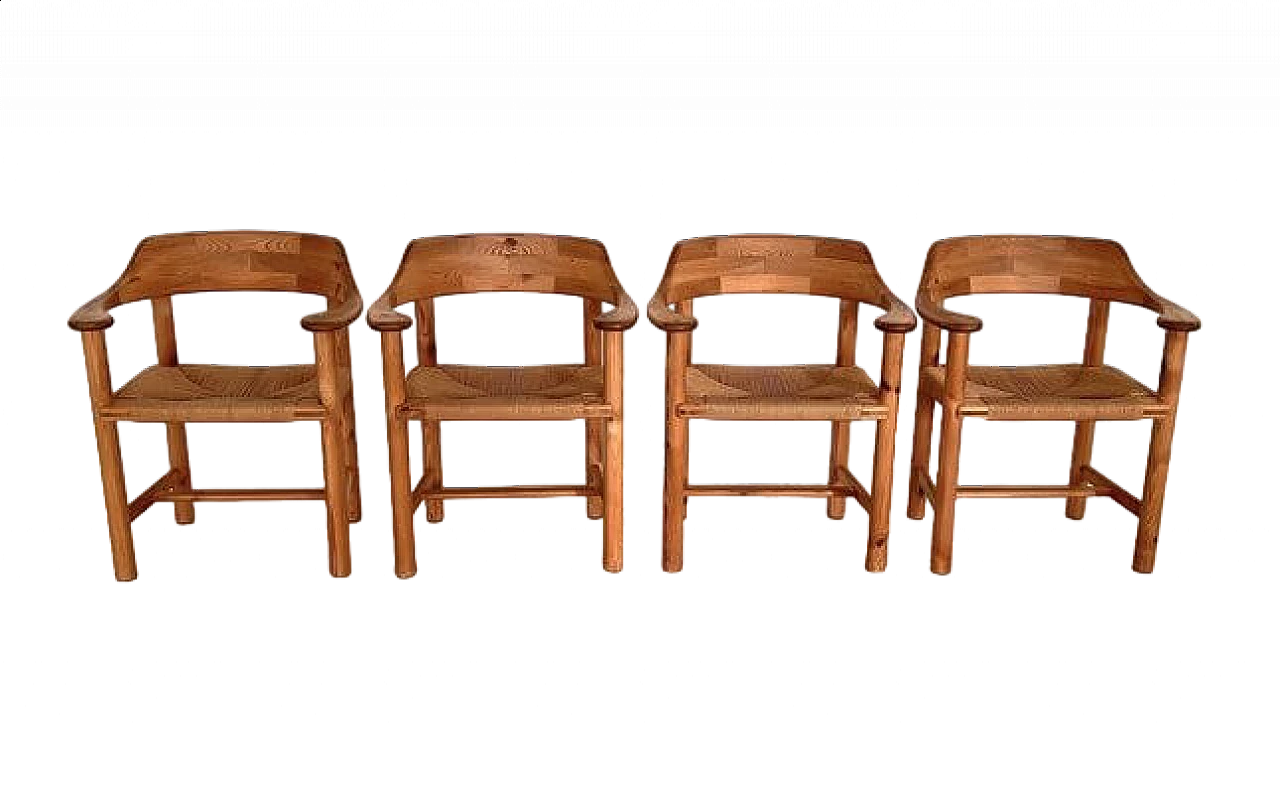 4 Chairs in pinewood and paper cord by Rainer Daumiller, 1970s 16