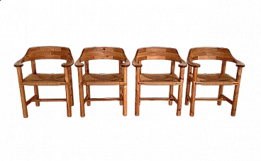 4 Chairs in pinewood and paper cord by Rainer Daumiller, 1970s