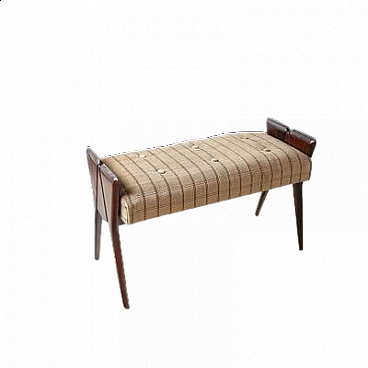 Bench in walnut with velvet seat in the style of Ico Parisi, 1950s