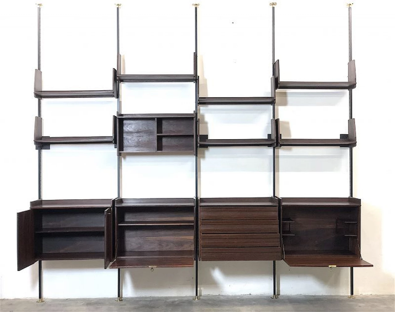 Wood and metal modular floor-to-ceiling bookcase, 1960s 13