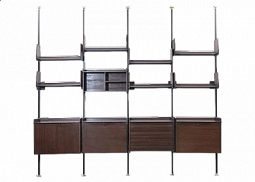 Wood and metal modular floor-to-ceiling bookcase, 1960s