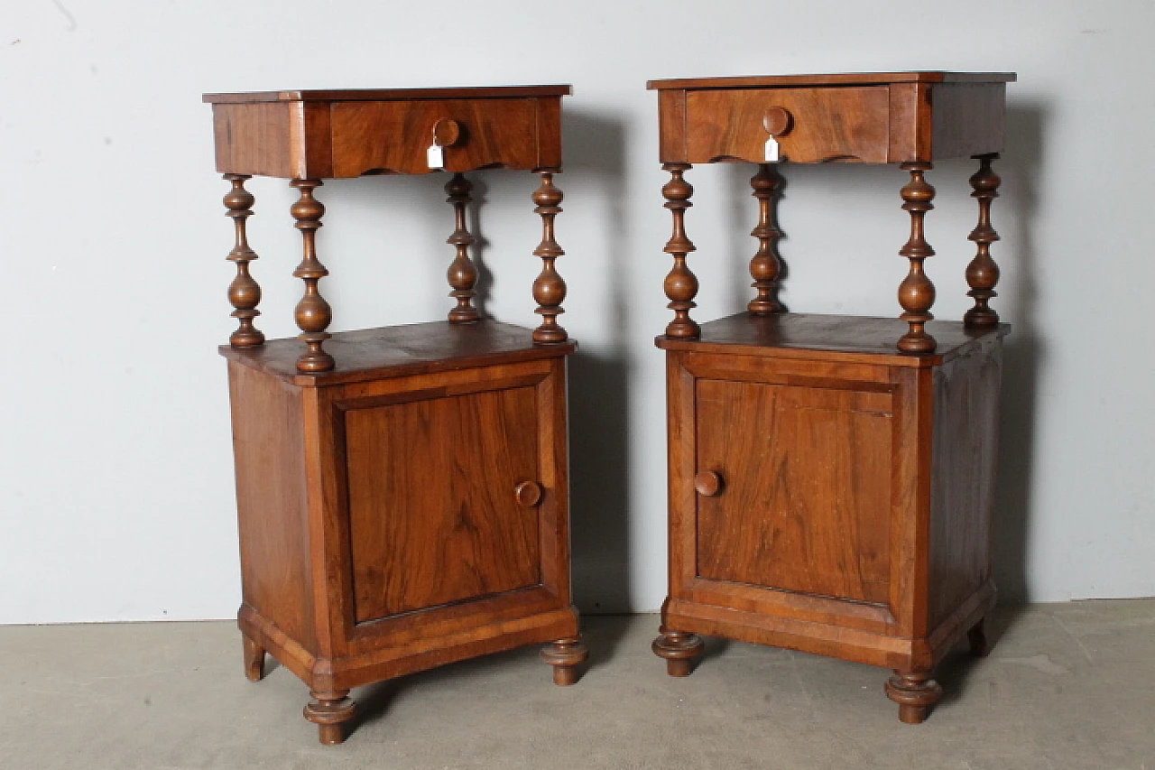 Pair of paneled walnut bedside tables, 19th century 1