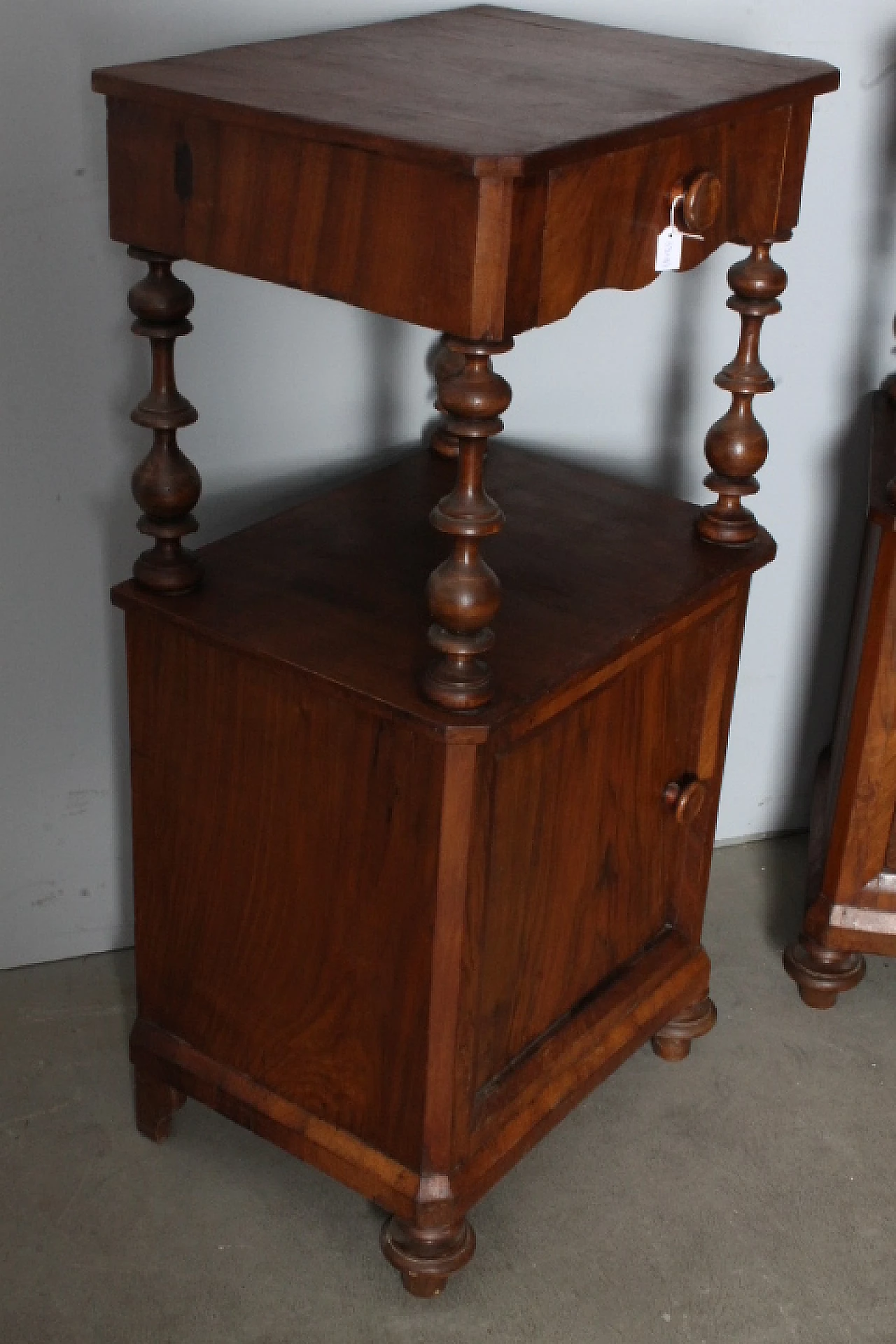 Pair of paneled walnut bedside tables, 19th century 2