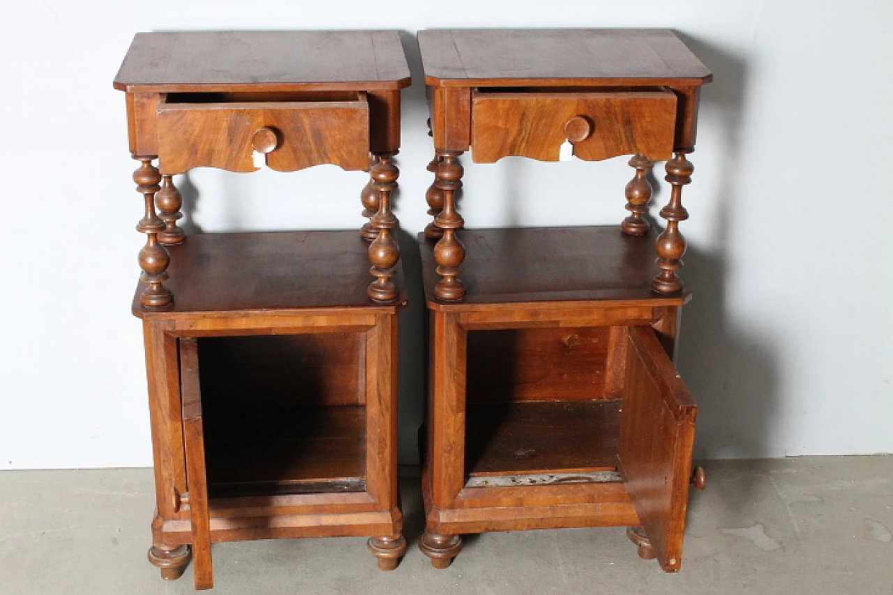 Pair of paneled walnut bedside tables, 19th century 8