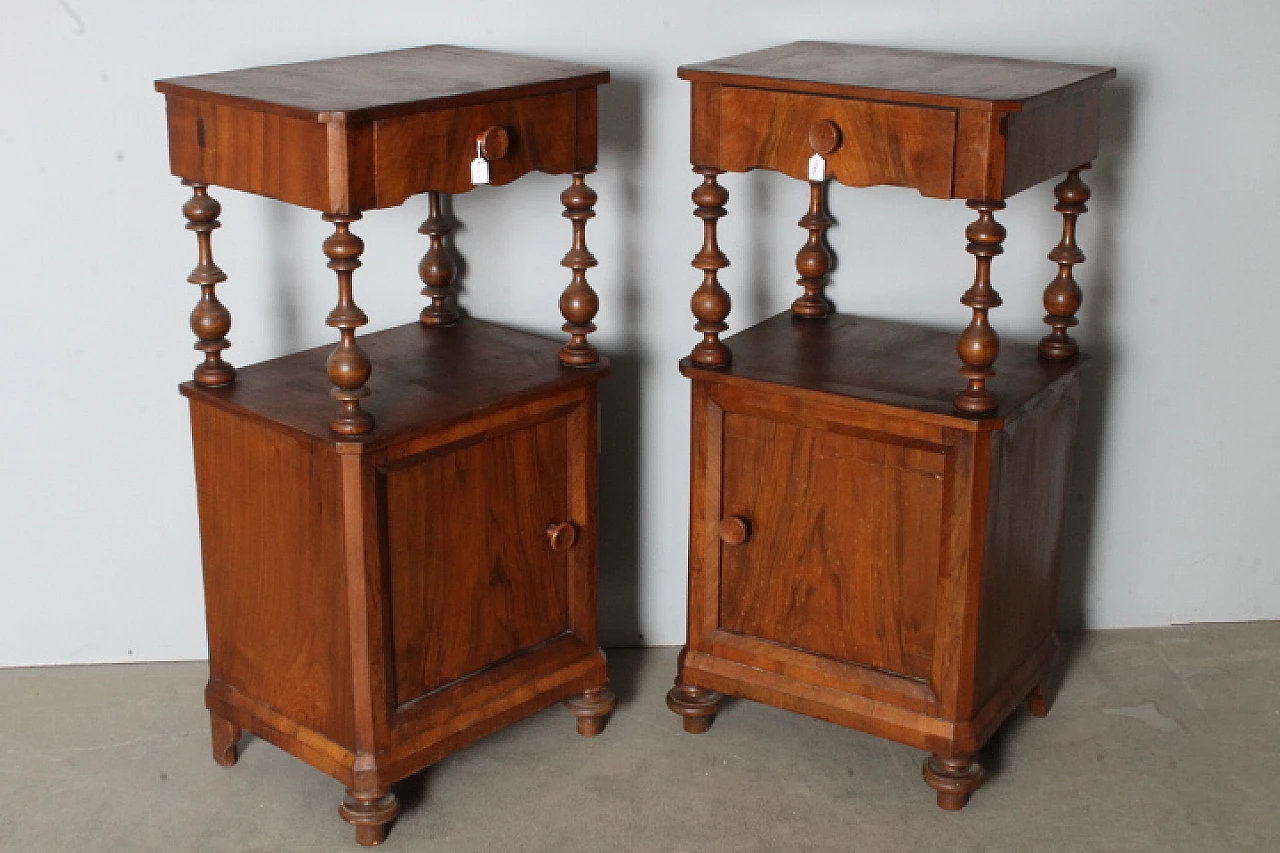 Pair of paneled walnut bedside tables, 19th century 9