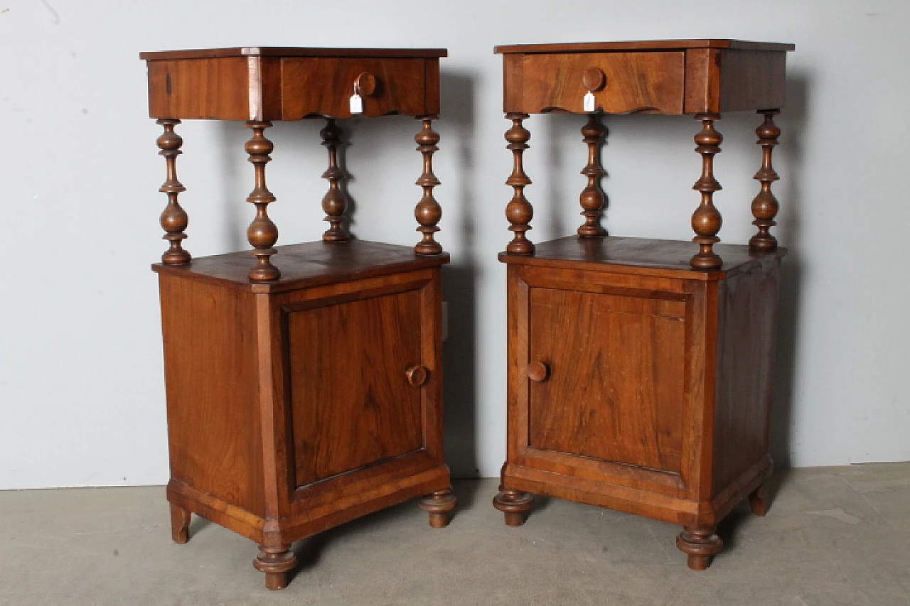 Pair of paneled walnut bedside tables, 19th century 10
