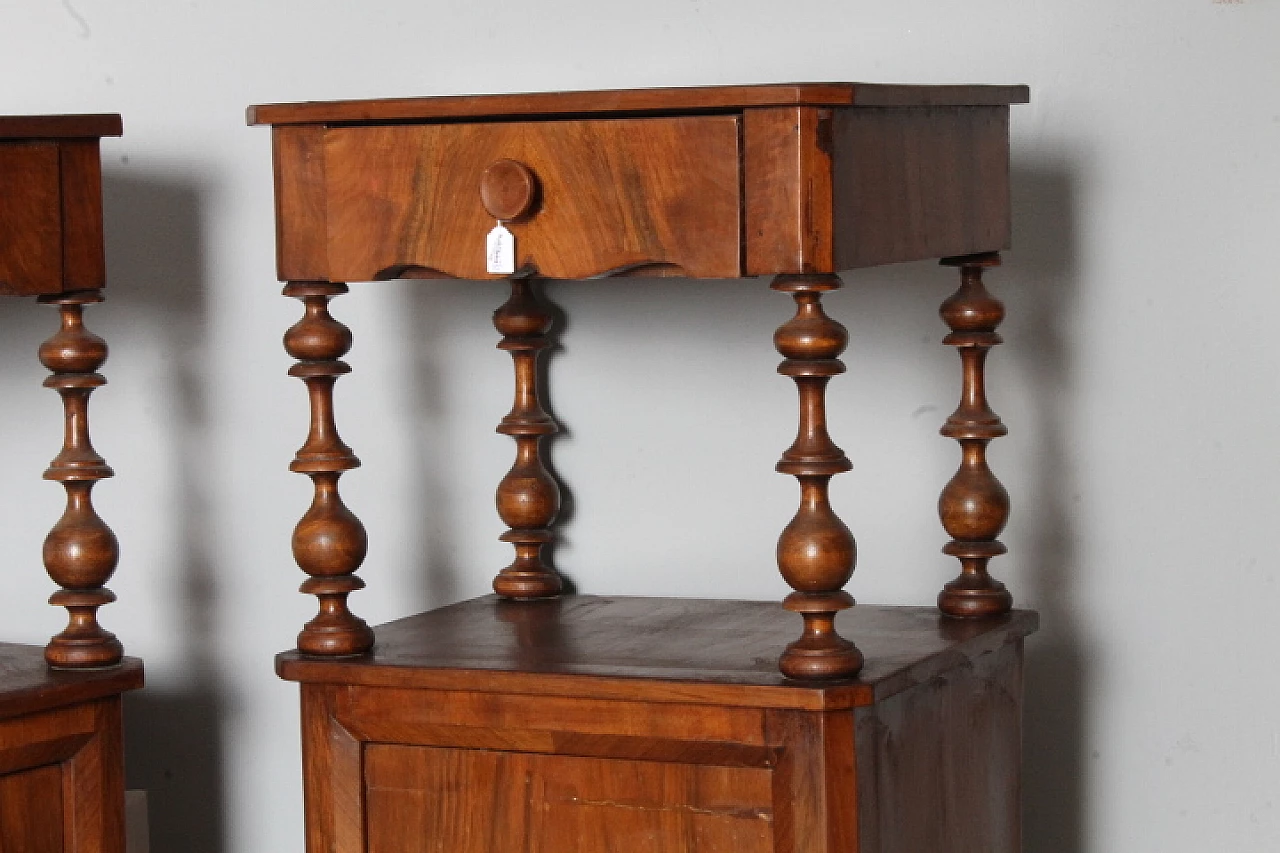 Pair of paneled walnut bedside tables, 19th century 12