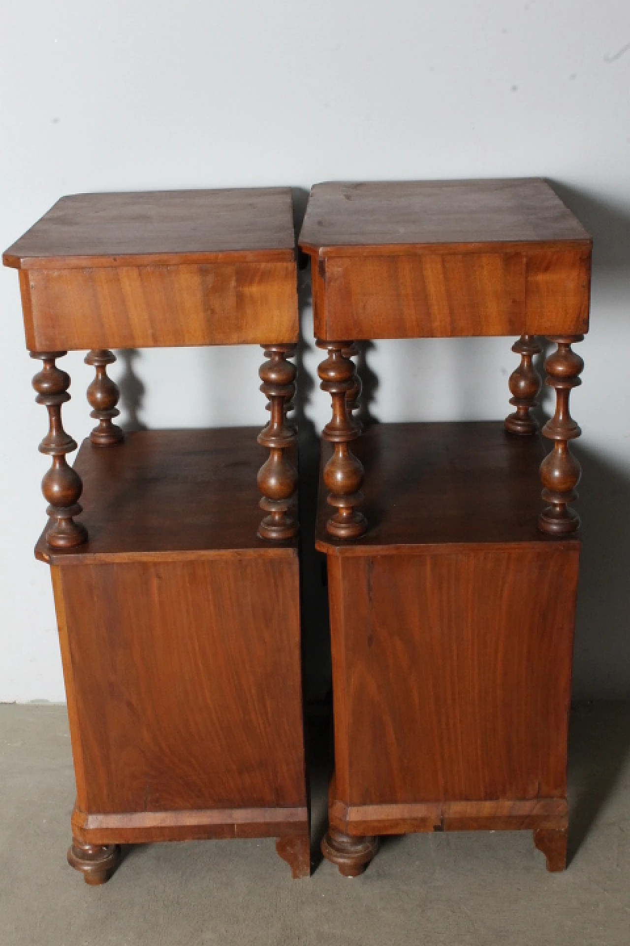 Pair of paneled walnut bedside tables, 19th century 14