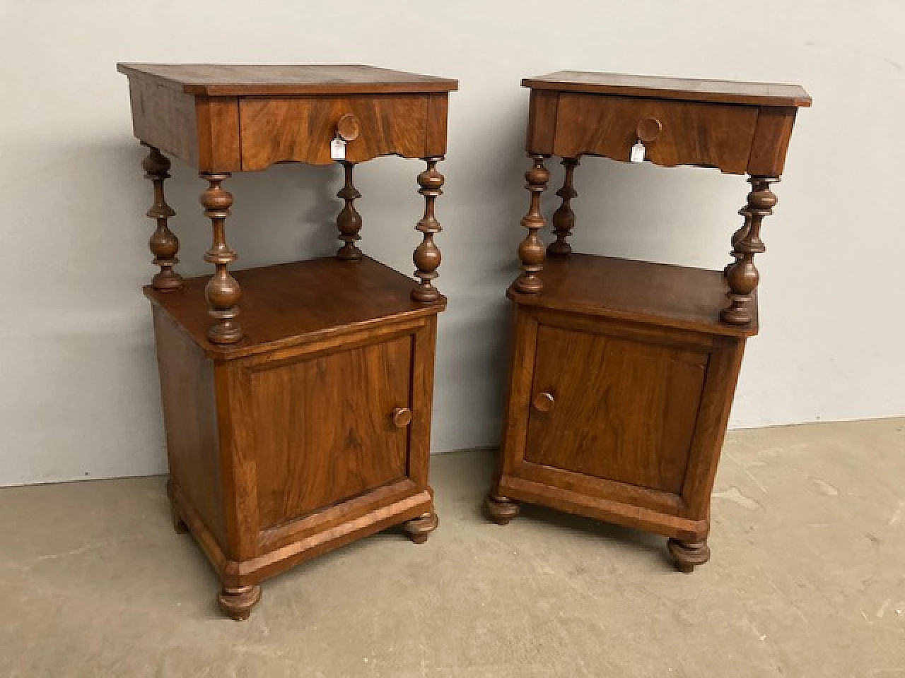 Pair of paneled walnut bedside tables, 19th century 17