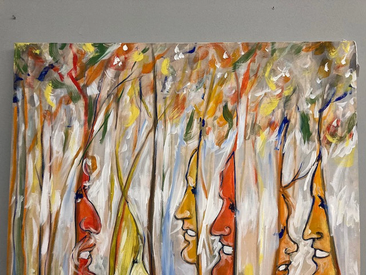 Celaia, volti e alberi, dipinto a smalti policromi su tela, 1980 2