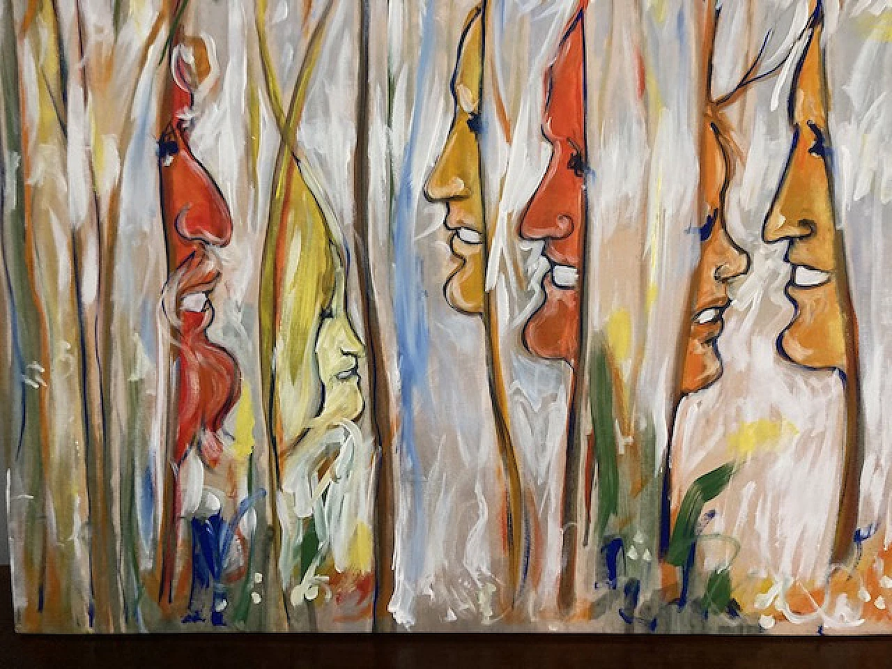 Celaia, volti e alberi, dipinto a smalti policromi su tela, 1980 4