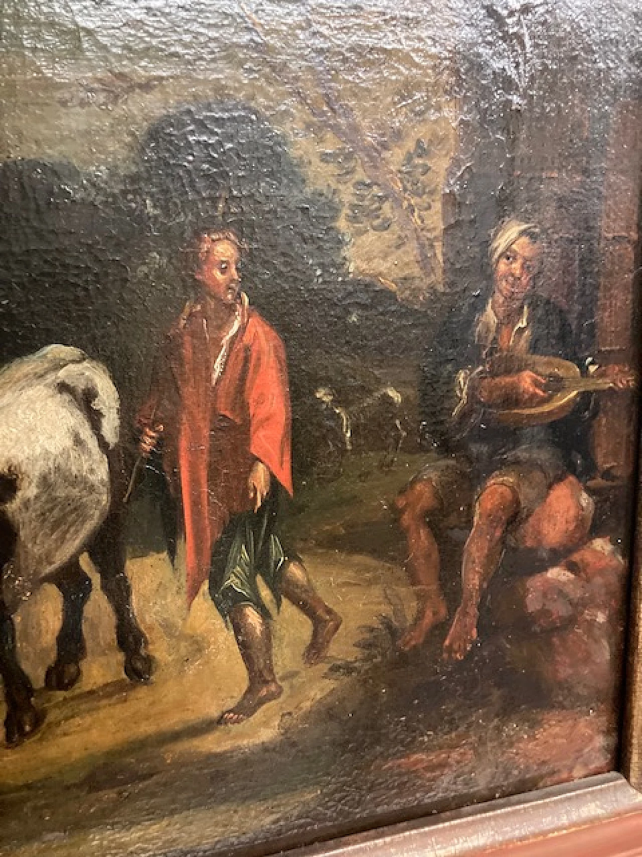 Paesaggio con buoi e contadini, dipinto a olio su tela, '600 8
