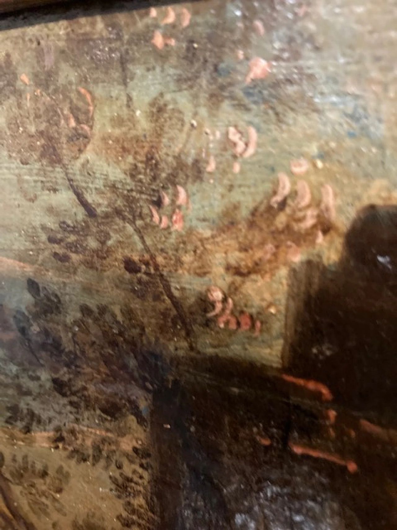Paesaggio con buoi e contadini, dipinto a olio su tela, '600 10