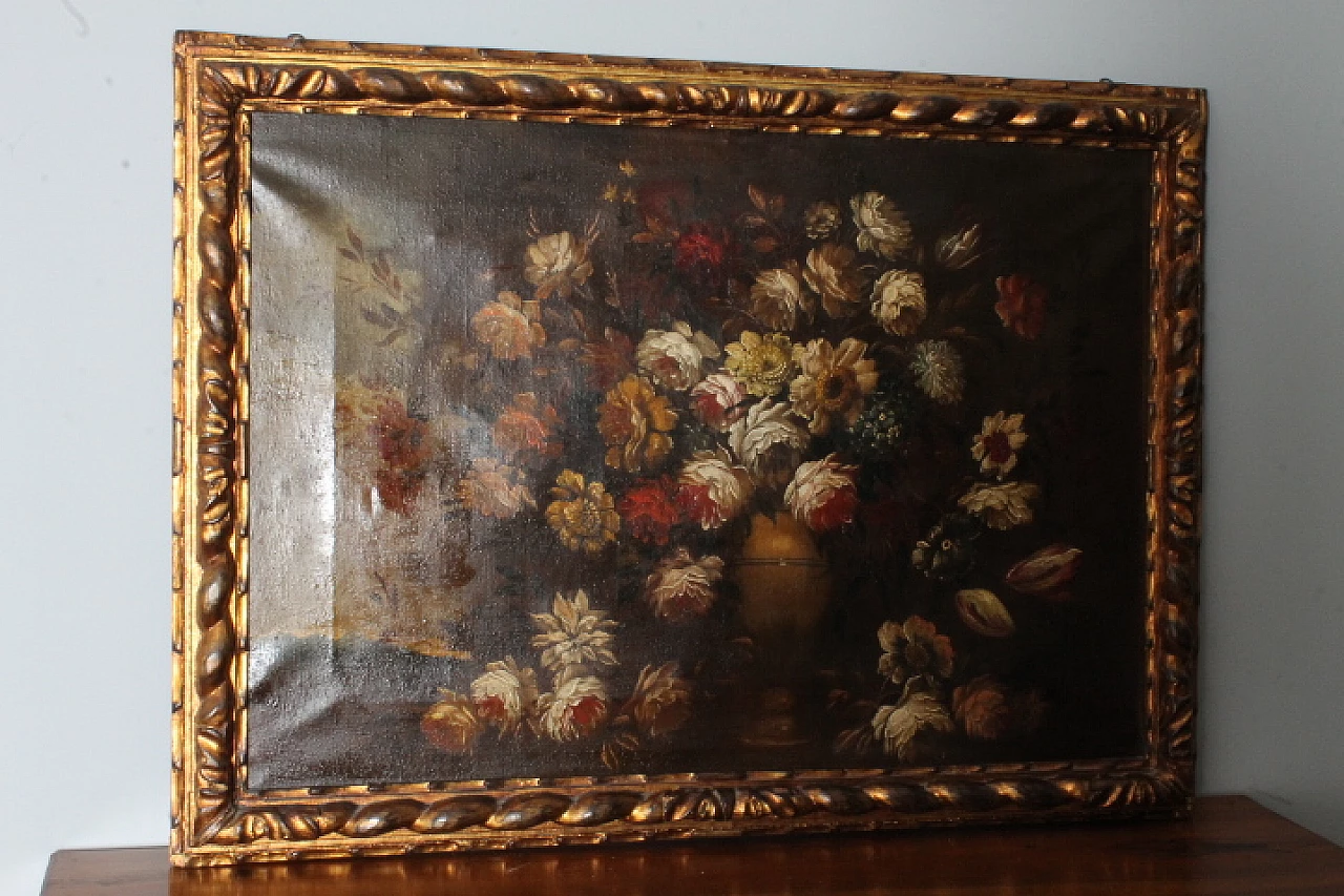 Natura morta con fiori, dipinto a olio su tela, inizio '900 2