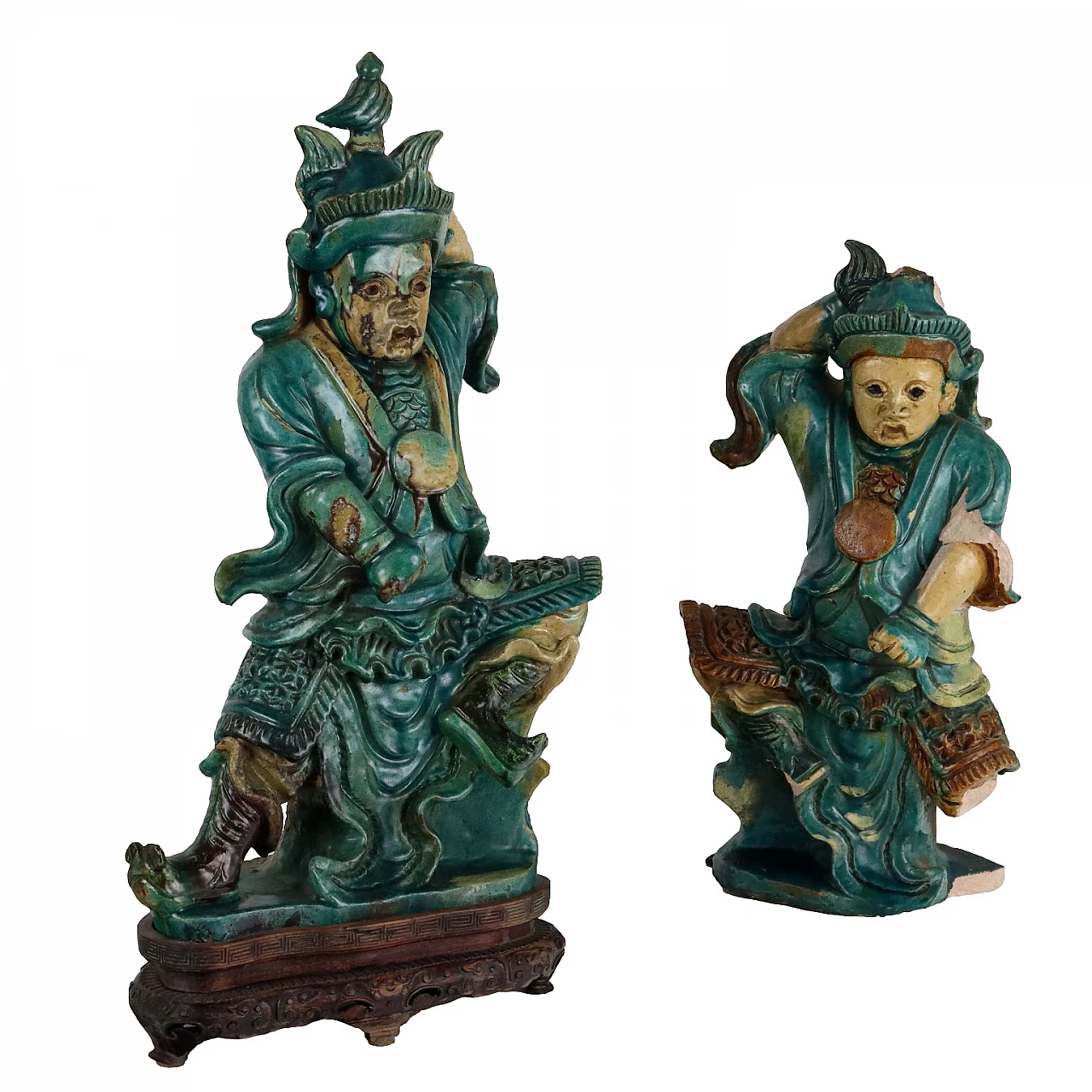 Coppia di Figure di guerrieri in grès, Ming 1