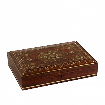 Exotic wooden box with mother-of-pearl and brass decoration, early 20th century