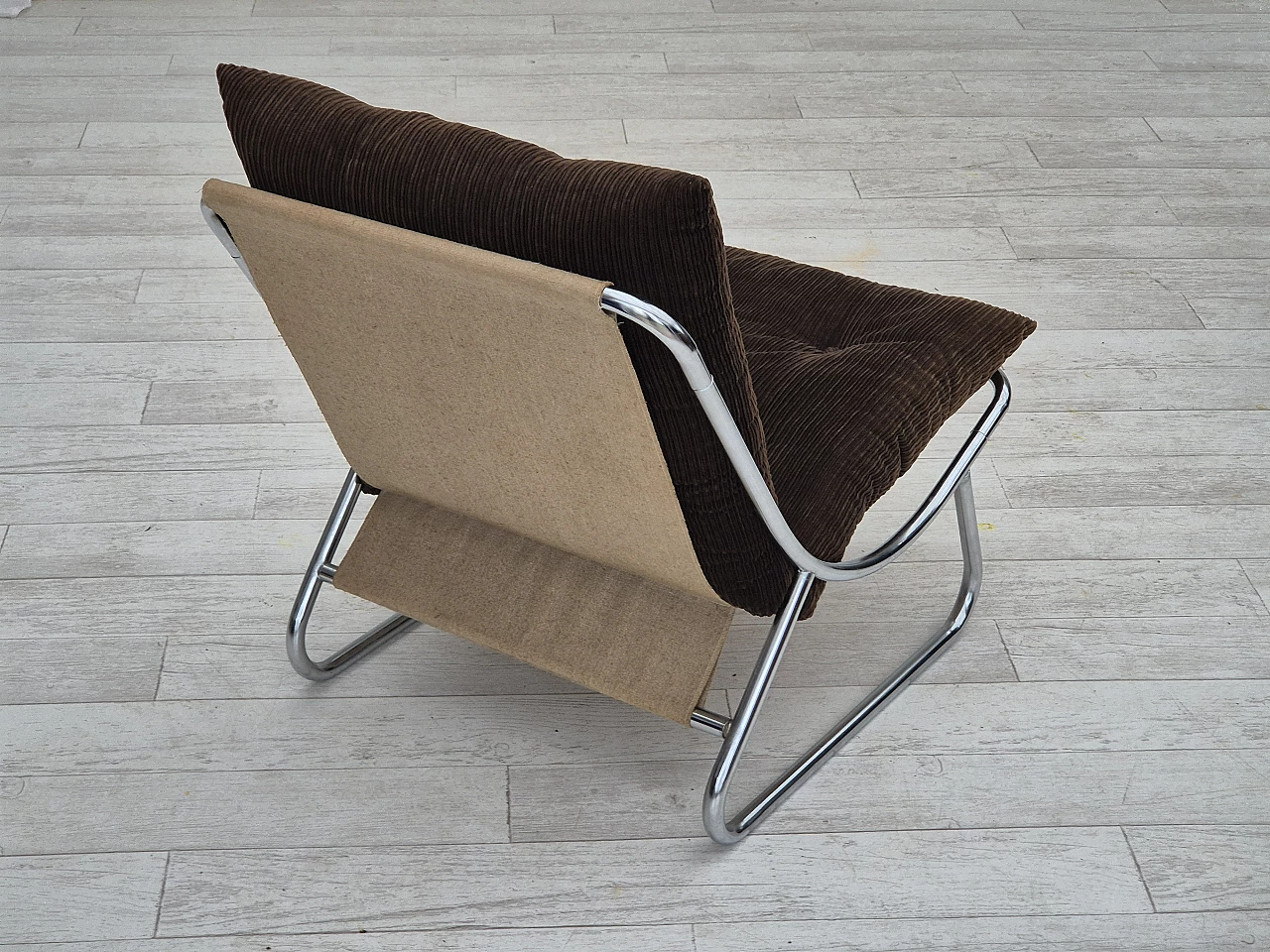 Steel, canvas and velvet Sling armchair by Peter Hoyte, 1970s 5