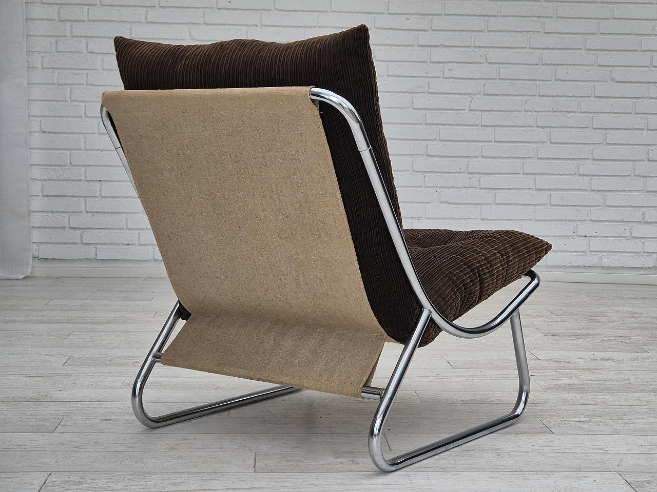 Steel, canvas and velvet Sling armchair by Peter Hoyte, 1970s 6