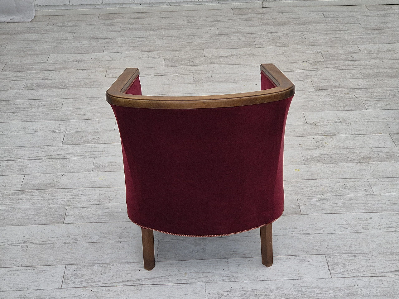 Danish beech and red velvet armchair, 1950s 6