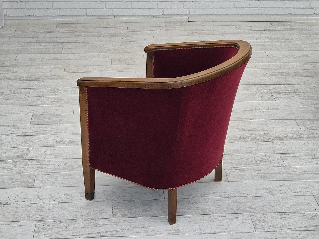 Danish beech and red velvet armchair, 1950s 7