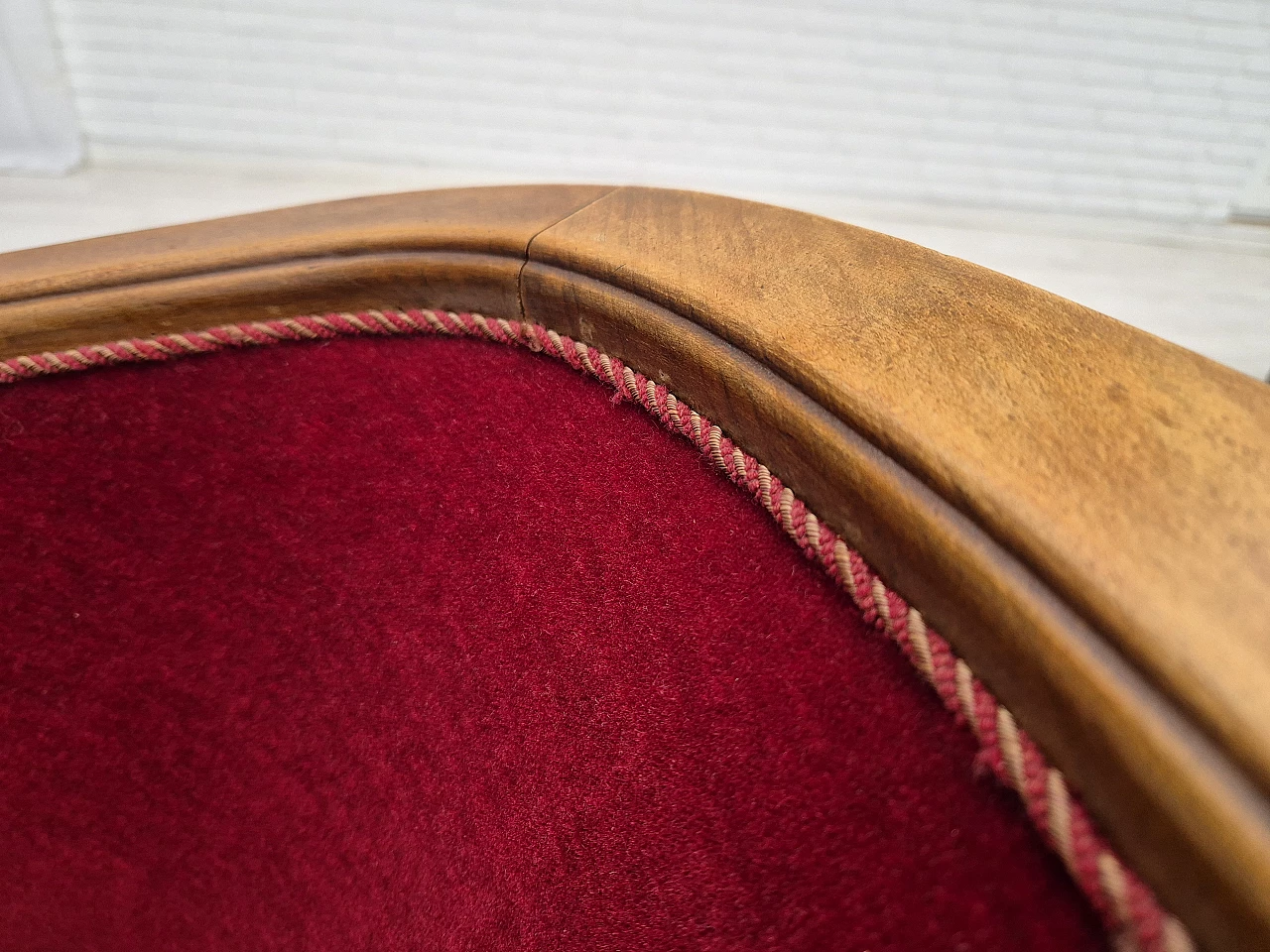 Danish beech and red velvet armchair, 1950s 8