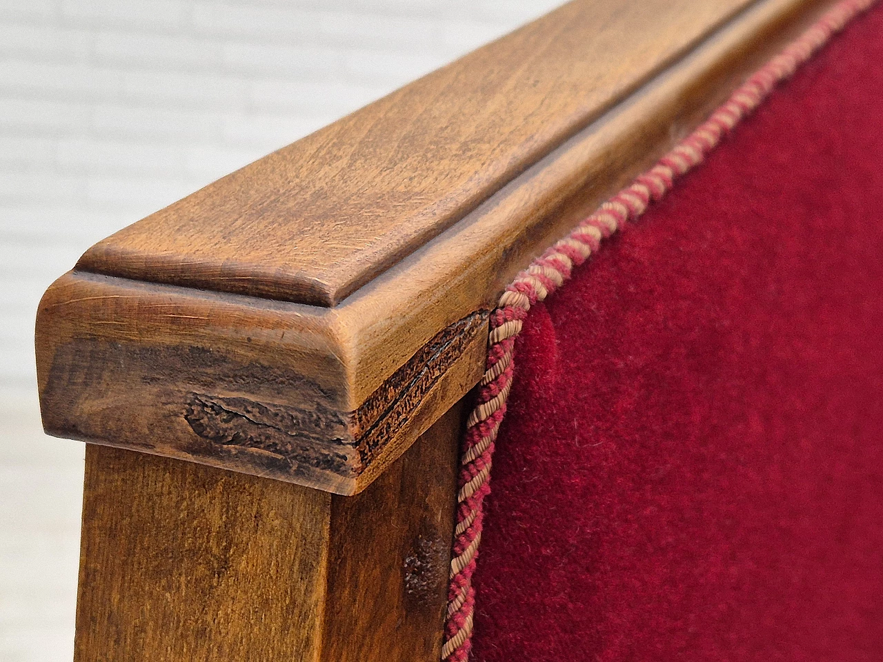 Danish beech and red velvet armchair, 1950s 11