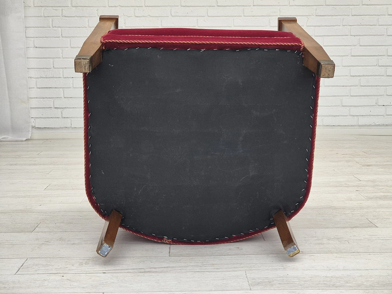 Danish beech and red velvet armchair, 1950s 12