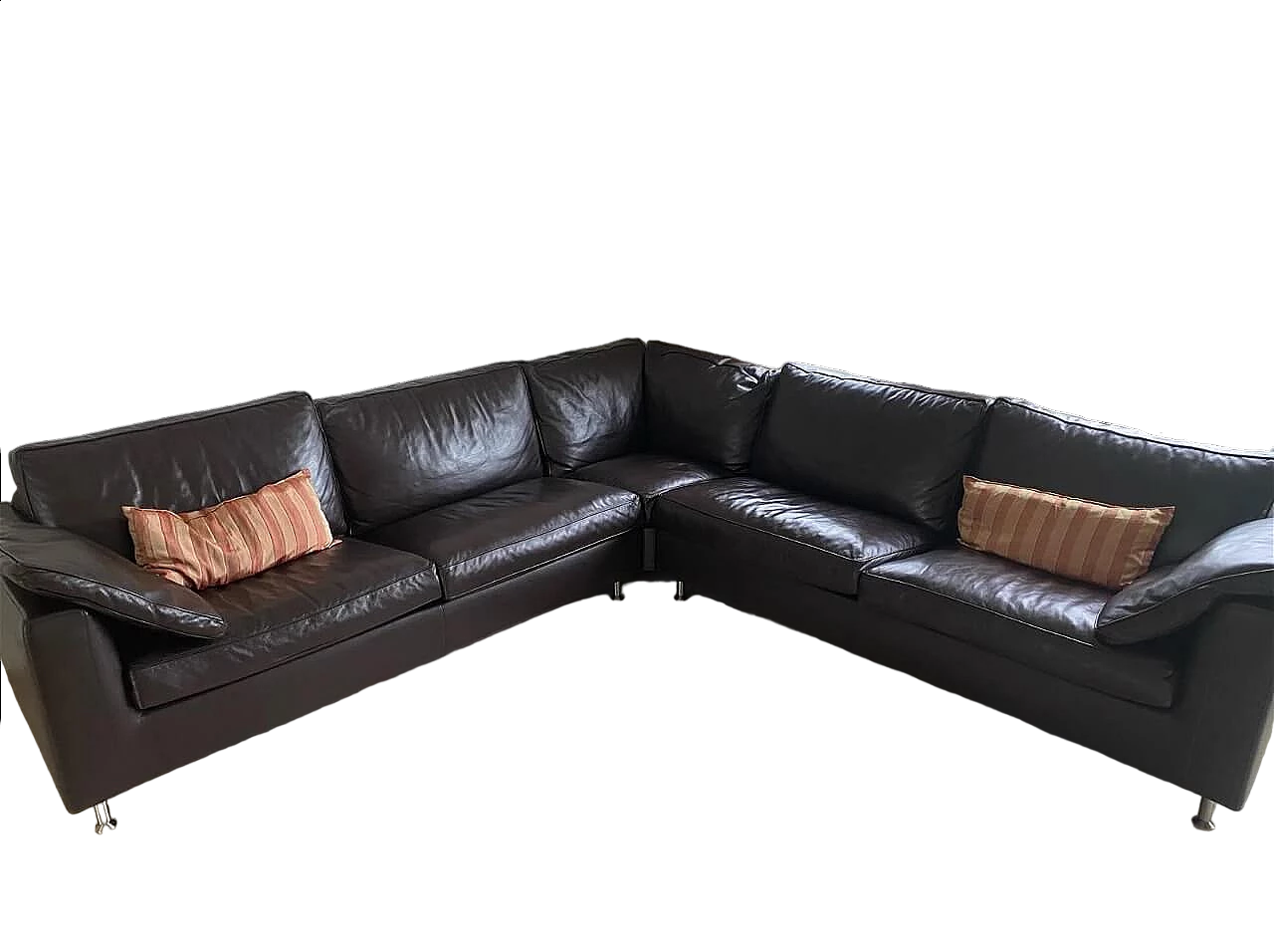 Brown leather and aluminum Copenhagen One 280 sofa by Minotti 9