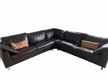 Brown leather and aluminum Copenhagen One 280 sofa by Minotti