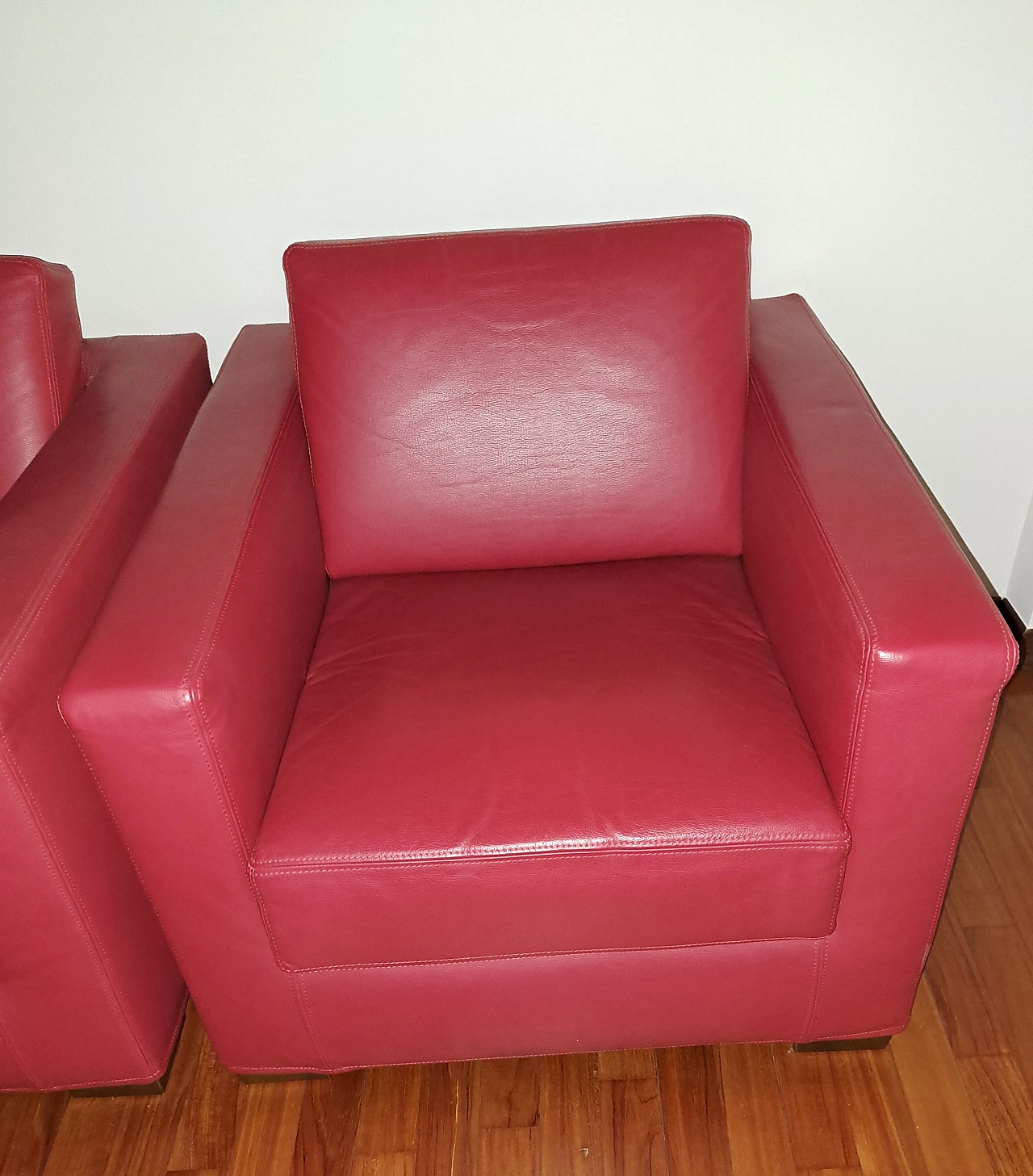4 Red leather armchairs, 2000s 1