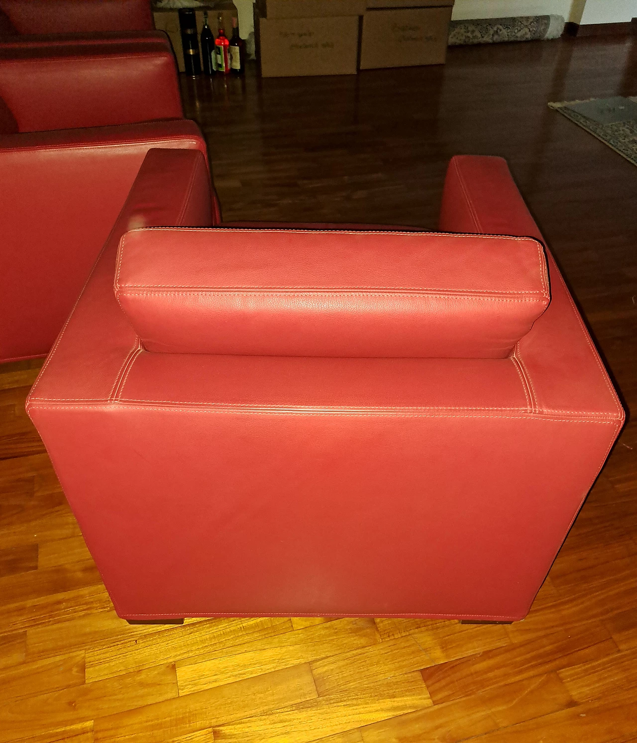 4 Red leather armchairs, 2000s 3