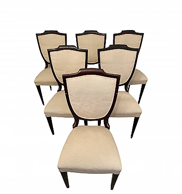 6 Chairs in wood and beige fabric, 1950s