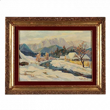 Herbert Hughes-Stanton, snowy landscape, oil painting on canvas
