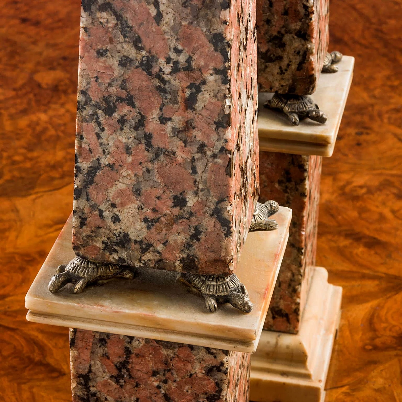 Pair of red granite and giallo di Siena marble obelisks, 19th century 1