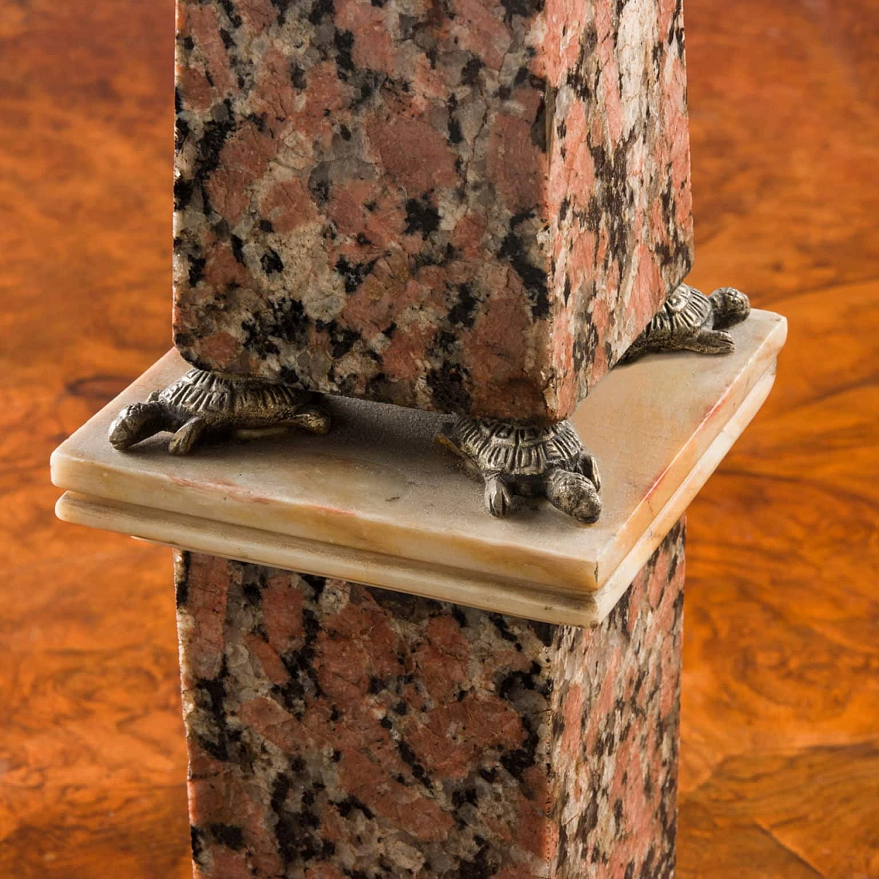 Pair of red granite and giallo di Siena marble obelisks, 19th century 3
