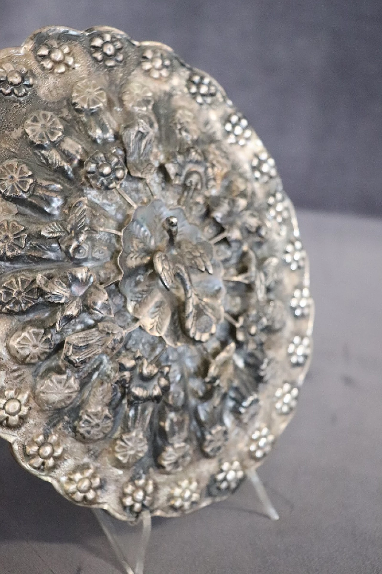 Specchio da borsetta in metallo argentato, '800 8