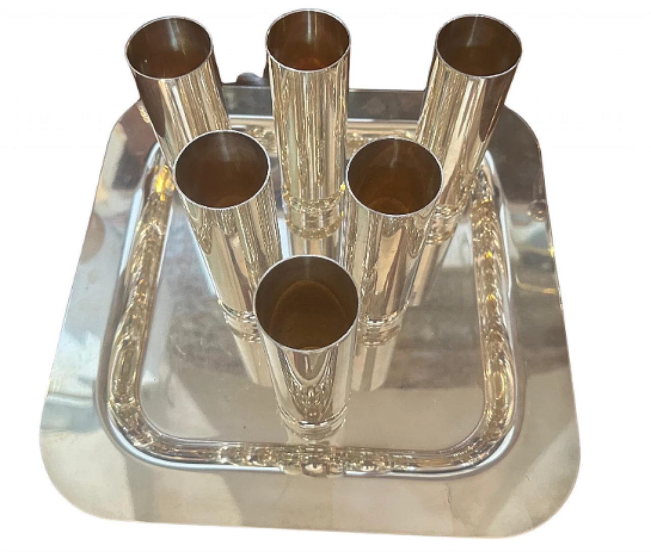 6 Champagne flutes and tray by Disatron Silver, 1980s 1