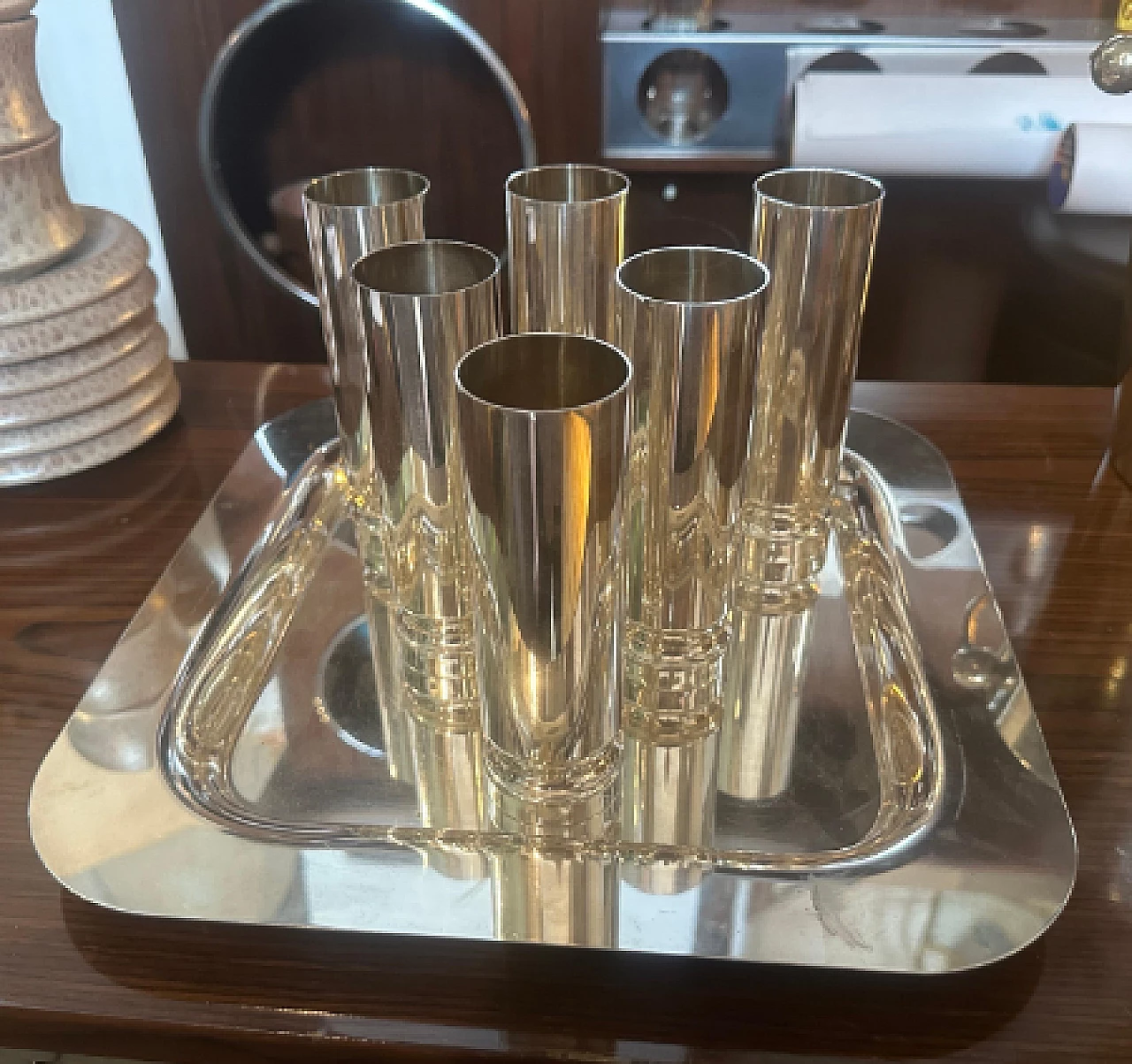 6 Flutes da champagne e vassoio di Disatron Silver, anni '80 2