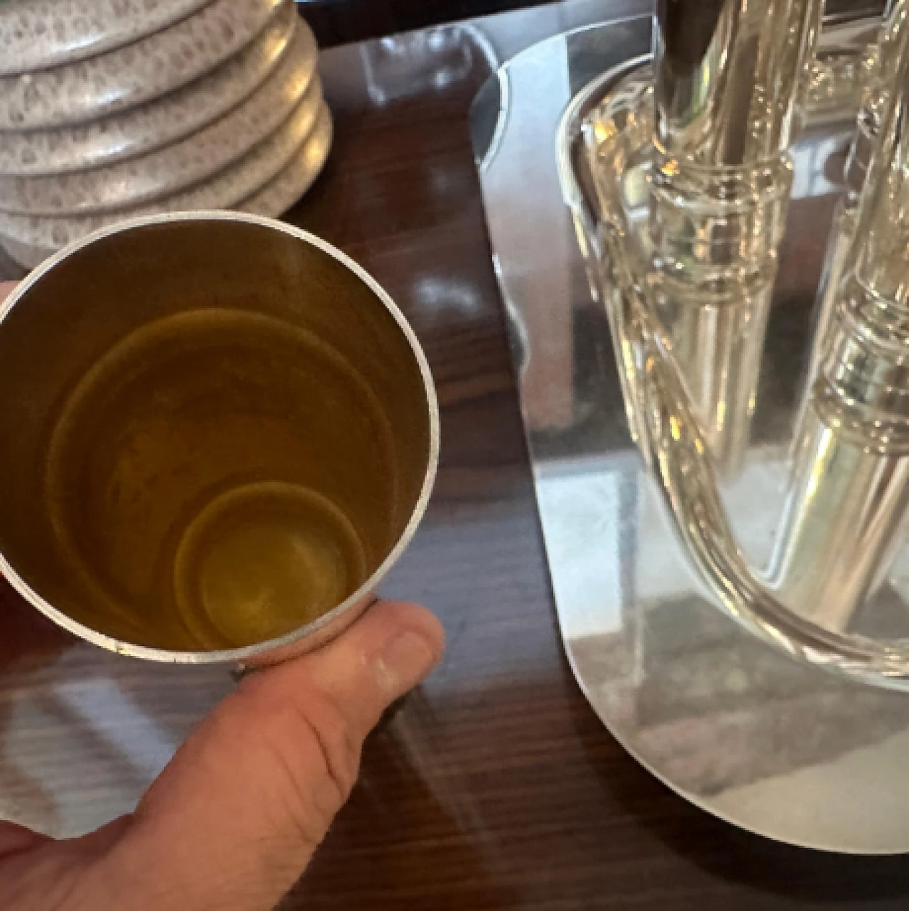 6 Champagne flutes and tray by Disatron Silver, 1980s 6