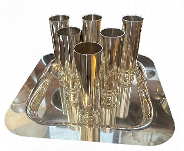 6 Flutes da champagne e vassoio di Disatron Silver, anni '80