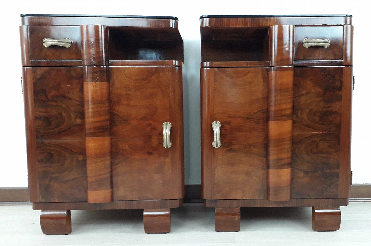 Pair of Art Deco wood and black crystal bedside tables, 1935 3