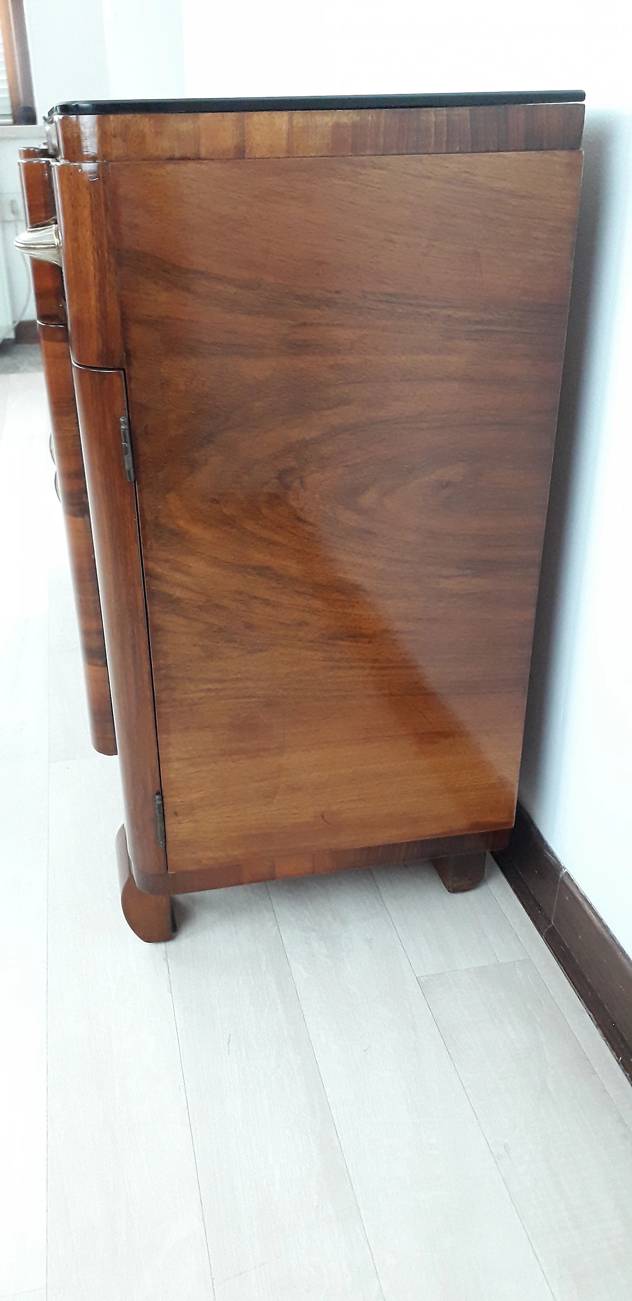 Coppia di comodini Art Déco in legno e cristallo nero, 1935 5